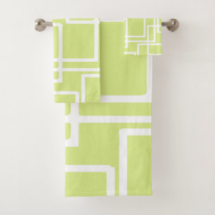 Retro Modern White Rectangles On Pale Grape Bath Towel Set