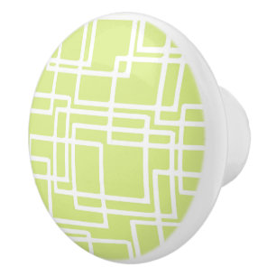 Retro Modern White Rectangles On Pale Grape Ceramic Knob