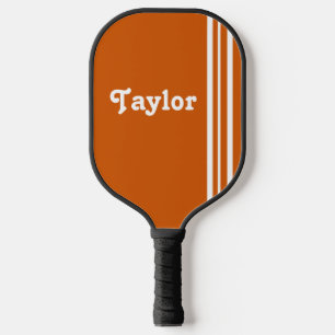 Retro Modern white Stripes Orange Personalised Pickleball Paddle