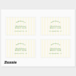 Retro Modern Yellow & Green Personalised Rectangular Sticker<br><div class="desc">The retro striped design in yellow and green brings a fun, preppy feel — perfect for beach club themes. Use them to label lotion bottles, sunscreen, gift boxes, candles, or even drink pouches. Dimensions: 4.5” L x 2.7” H. Fully editable — change the name, location, or remove text for a...</div>