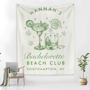 Retro Modern Yellow & Green Stripes Bachelorette Tapestry