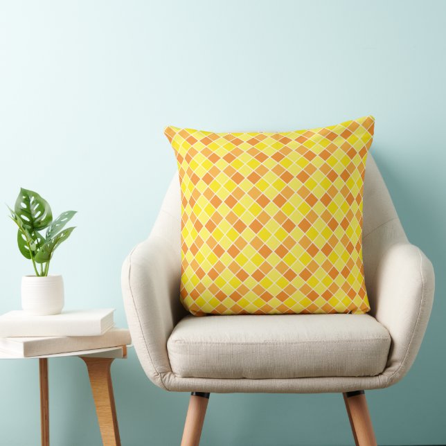 Retro Modern Yellow Orange Checkers Square Pattern Cushion (Chair)