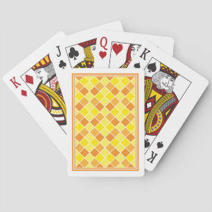Retro Modern Yellow Orange Checkers Square Pattern Playing Cards