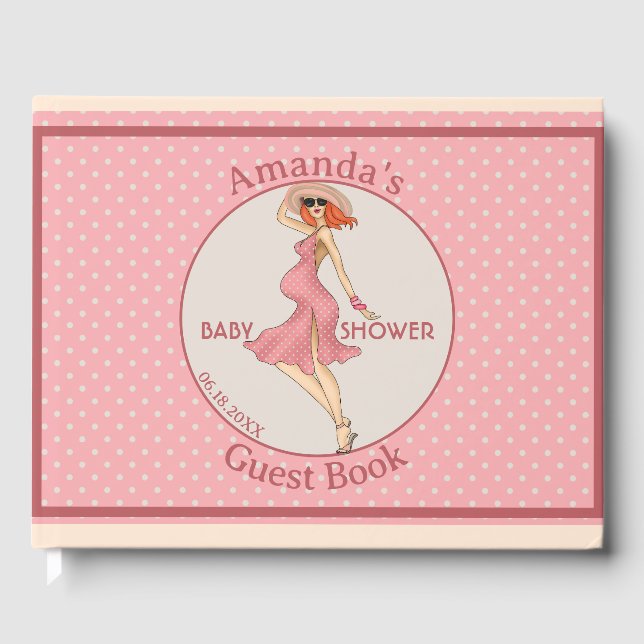 Retro Mom Redhead Baby Shower Party  Guest Book (Front)