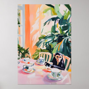 Retro Monkey Poster, Monkey Oil Painting, Vintage Poster