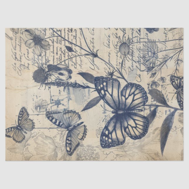 Retro monochrome ink butterfly stamp tissue paper (Front)