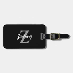 Retro Monogram Black Grey White Personalised Luggage Tag
