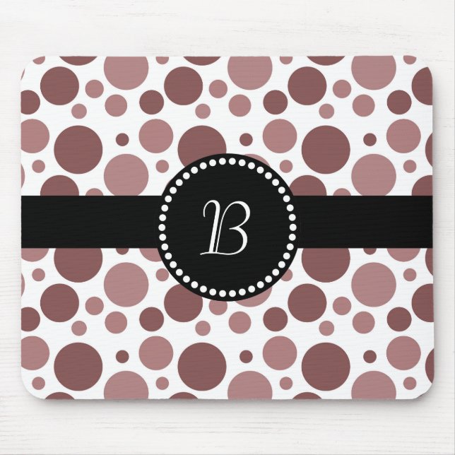 Retro Monogram Chocolate Brown Polka Dot Mouse Pad (Front)
