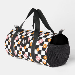 Retro Monogram Daisy Flower Chequerboard Pattern Duffle Bag
