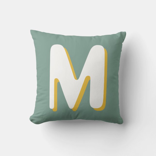 Retro Monogram Green White Yellow Cushion (Front)