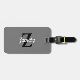 Retro Monogram Grey Black White Personalised Luggage Tag