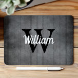 Retro Monogram Grey Vintage Pinstripe Personalised Mouse Pad<br><div class="desc">This design features a vintage pattern of black pinstripes on a charcoal grey background. Personalise it with your monogram initial in black and your name in white retro script.</div>