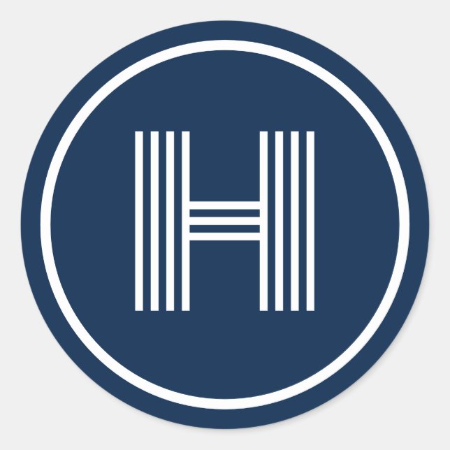 Retro Monogram Initial Oxford Blue Classic Round Sticker (Front)