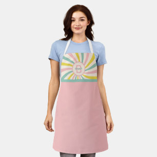 Retro monogram, pink apron