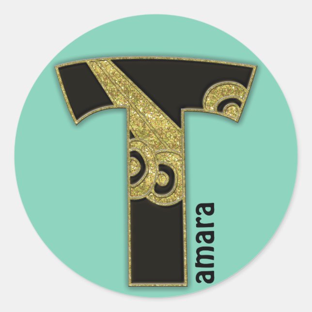 retro monogram - T Classic Round Sticker (Front)