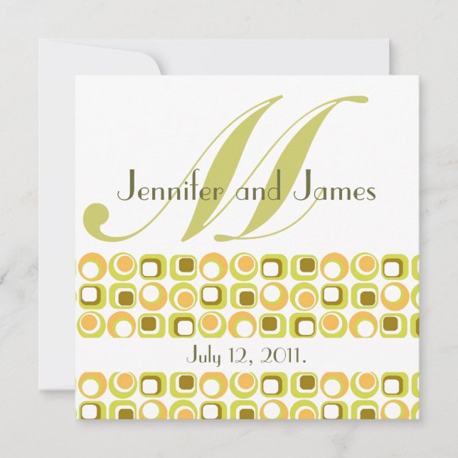 Retro Monogram Wedding Invitation Pink Orange (Front)