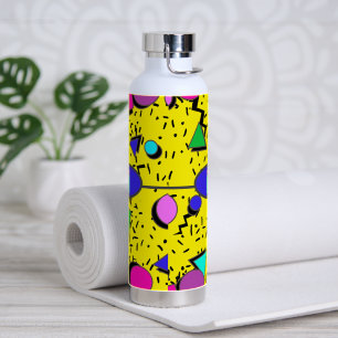 Retro Monogram Yellow 80s Memphis Abstract Style  Water Bottle