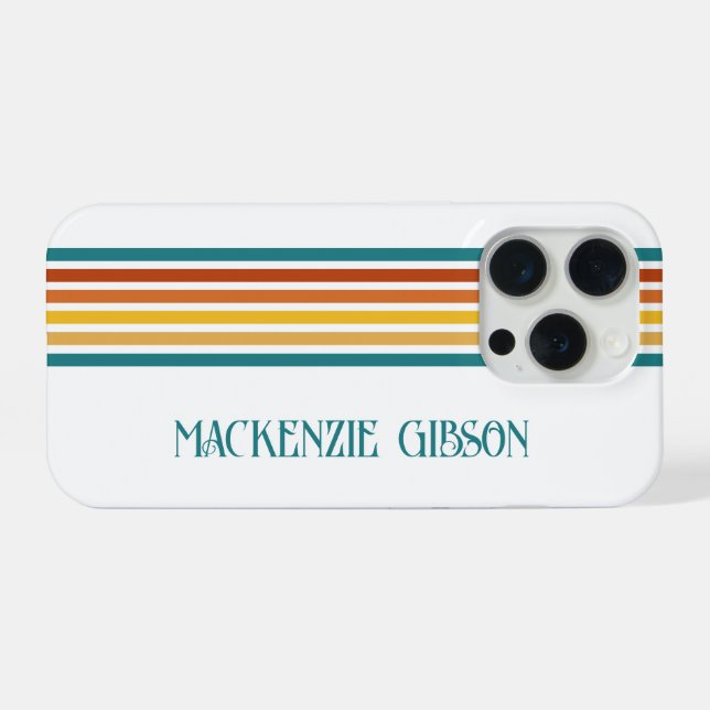 Retro Monogrammed Minimalist Pink Stripes iPhone Case (Back Horizontal)