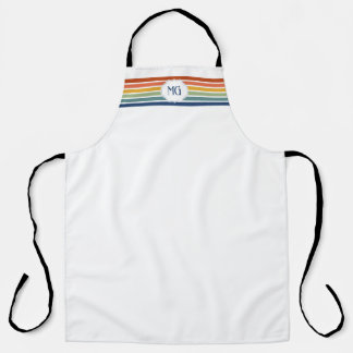 Retro Monogrammed Minimalist Stripes Apron