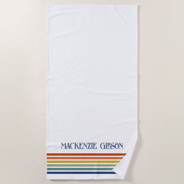 Retro Monogrammed Minimalist Stripes Beach Towel (Front)