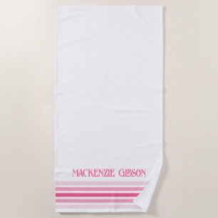 Retro Monogrammed Minimalist Stripes Beach Towel