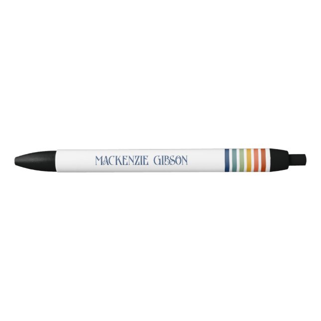 Retro Monogrammed Minimalist Stripes Black Ink Pen (Front)