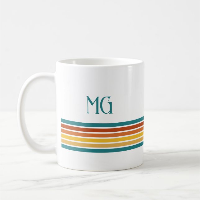 Retro Monogrammed Minimalist Stripes Coffee Mug (Left)