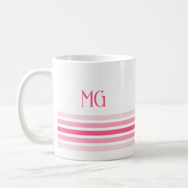 Retro Monogrammed Minimalist Stripes Coffee Mug (Left)