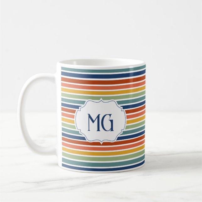 Retro Monogrammed Minimalist Stripes Coffee Mug (Left)