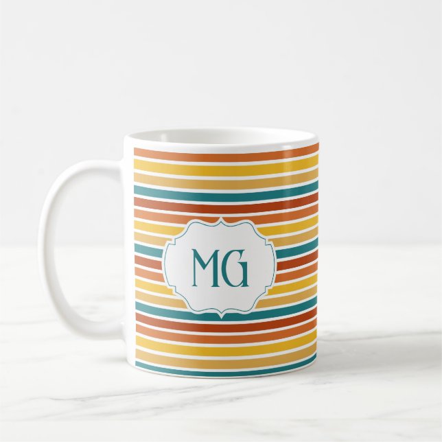Retro Monogrammed Minimalist Stripes Coffee Mug (Left)