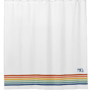 Retro Monogrammed Minimalist Stripes Shower Curtain