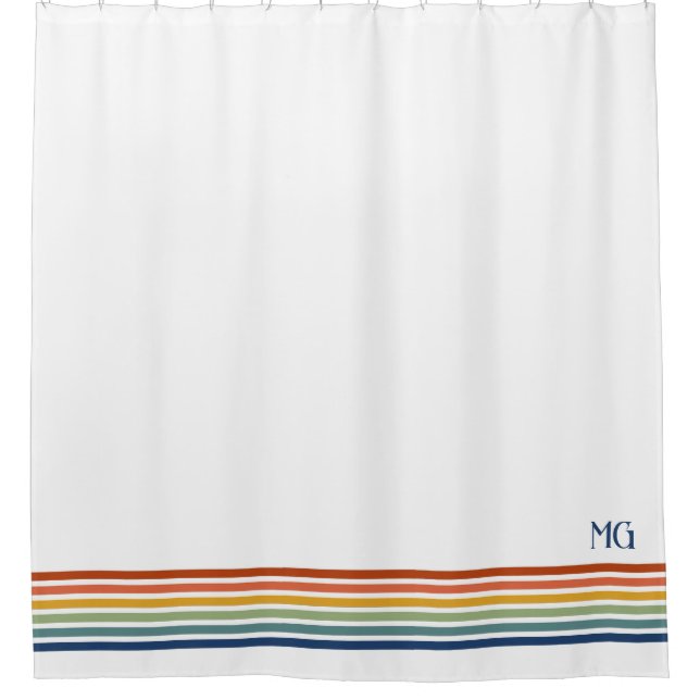 Retro Monogrammed Minimalist Stripes Shower Curtain (Front)
