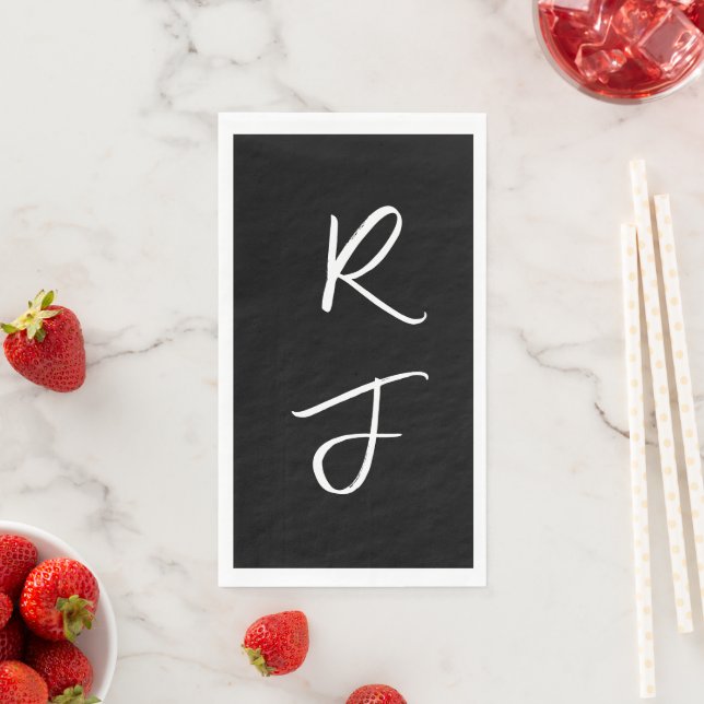 Retro Monograms Initial Letter Black White Wedding Napkin (Insitu)