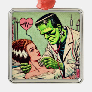Retro Monster Love Comics Metal Ornament