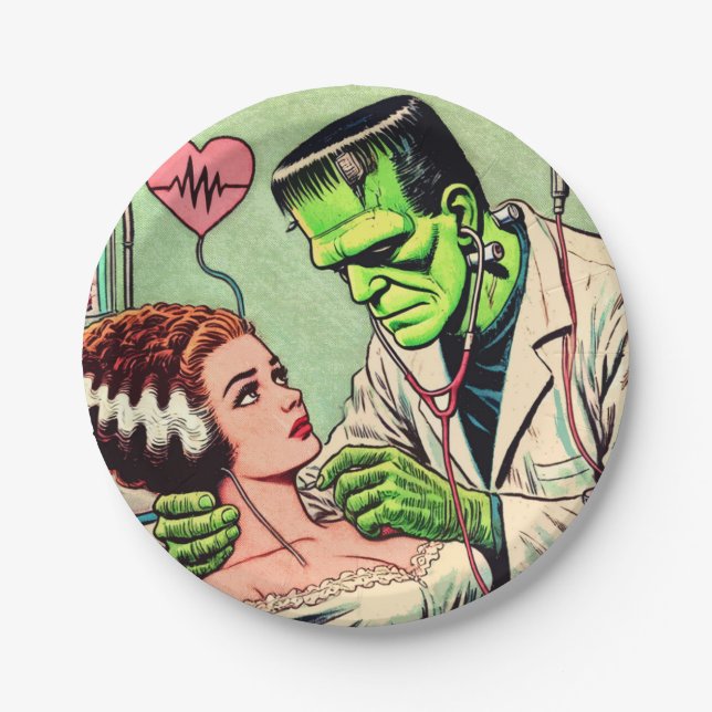 Retro Monster Love Comics Paper Plate (Front)