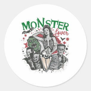 Retro Monster Lover Halloween Spooky Spooky Season Classic Round Sticker