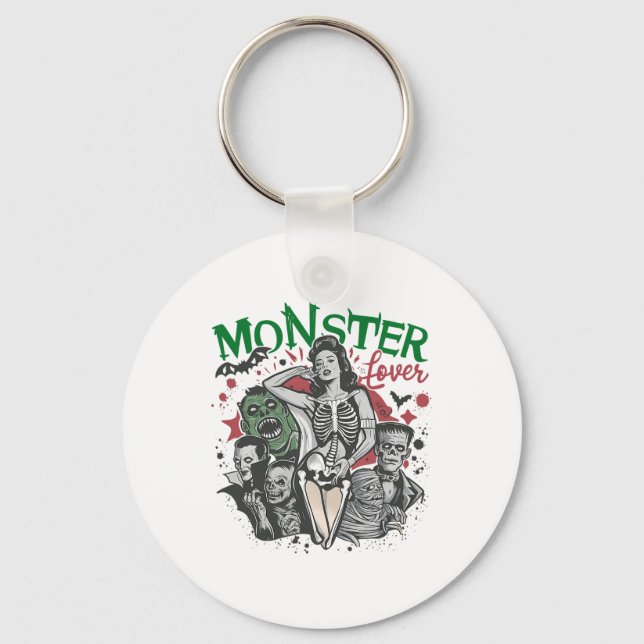 Retro Monster Lover Halloween Spooky Spooky Season Key Ring (Front)