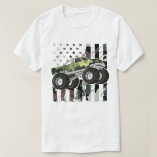 Retro Monster Truck Camo American Flag  T-Shirt