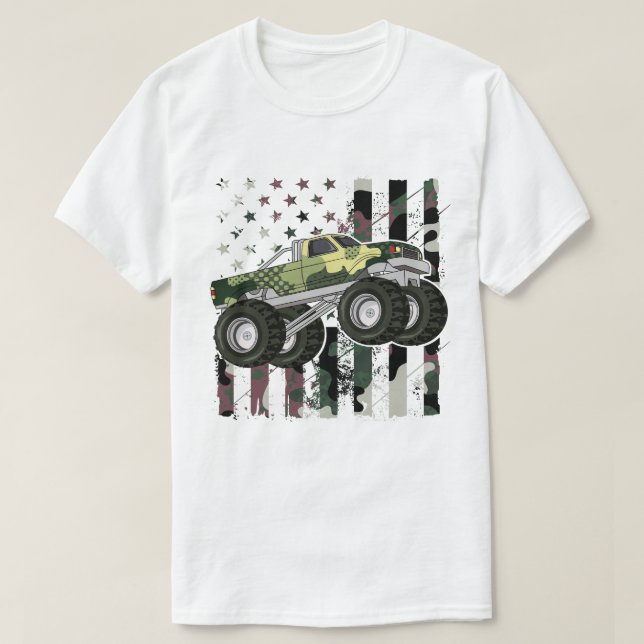Retro Monster Truck Camo American Flag  T-Shirt (Design Front)