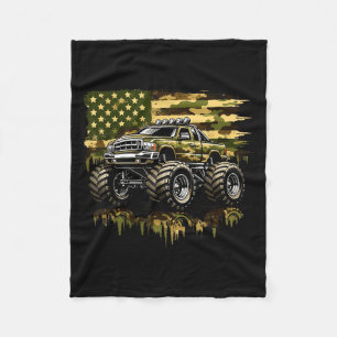 Retro Monster Trucks Vintage Monster Truck USA Fleece Blanket