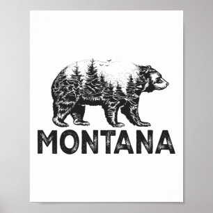 Retro Montana Grizzly Bear Nature Hiking Camping V Poster