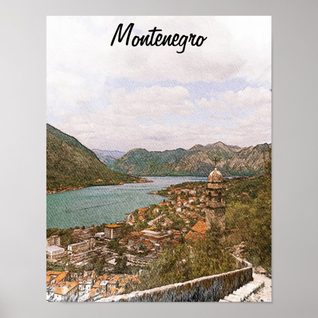 Retro Montenegro Kotor Bay Poster (Front)