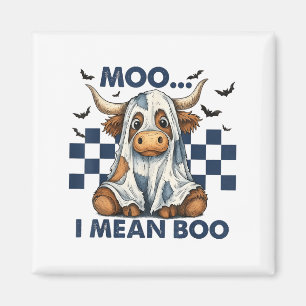 Retro Moo I Mean Boo Blue Denim Funny Halloween Co Magnet