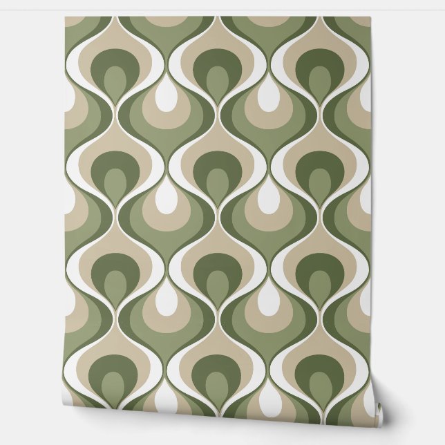 Retro Mood Olive Sage Green Beige Wallpaper (Unrolling)