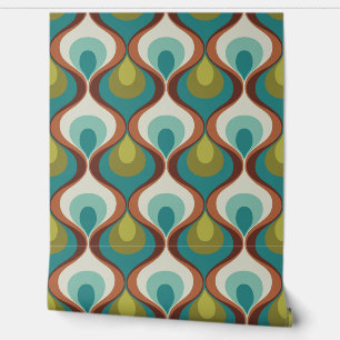Retro Mood Teal Aqua Bleu Green Brown Wallpaper