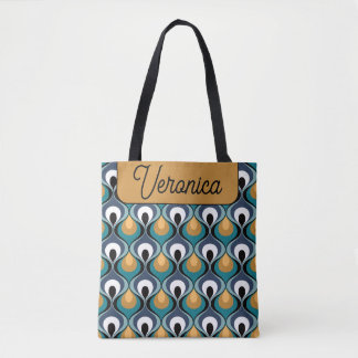 Retro Mood Teal Mustard Name Personalized Tote Bag