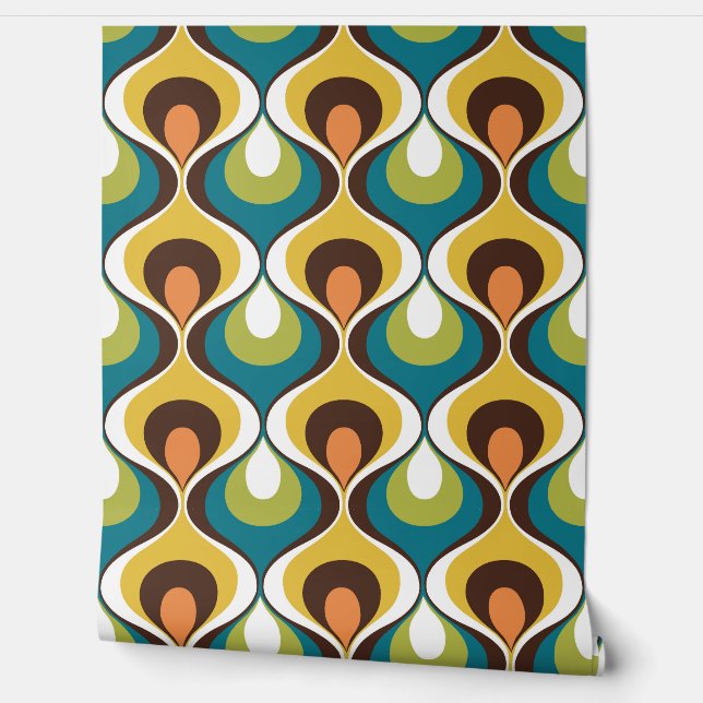 Retro Mood Teal Orange Green Yellow Brown Wallpaper (Unrolling)