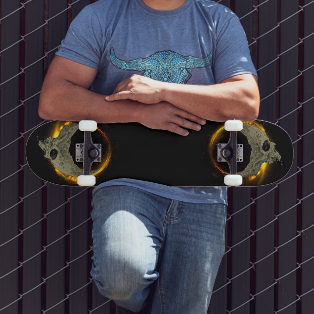  Retro moon Dead Burning Skull in Fire  Skateboard (Outdoor 3)