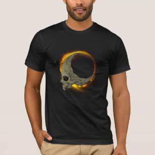  Retro moon Dead Burning Skull in Fire  T-Shirt