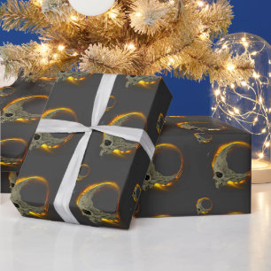  Retro moon Dead Burning Skull in Fire  Wrapping Paper